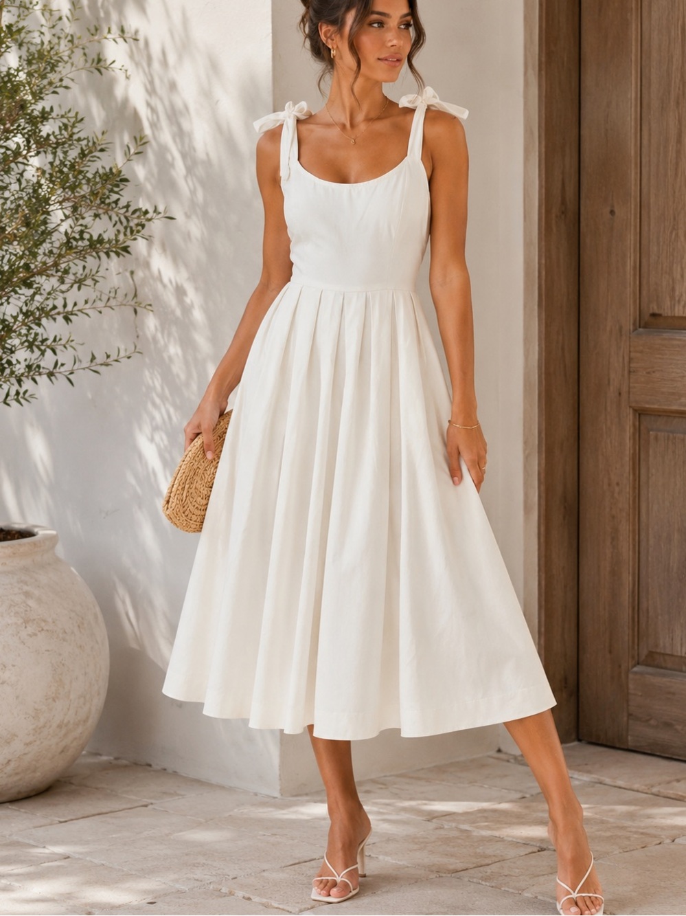 En Crème White Tie Shoulder Midi Dress – Cottagecore Bridal – Size S